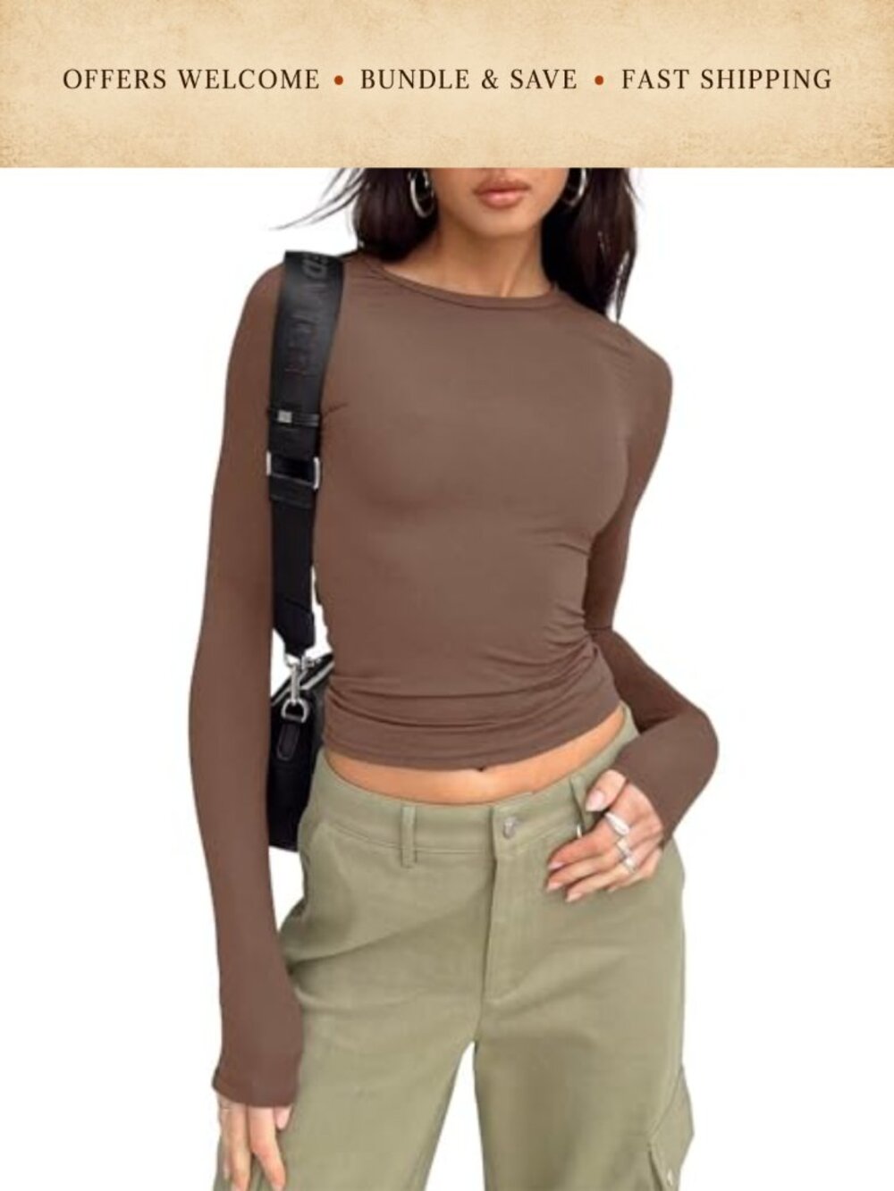 LACOZY Women's Long Sleeve Crew Neck Slim Fit Crop Top Basic Tee